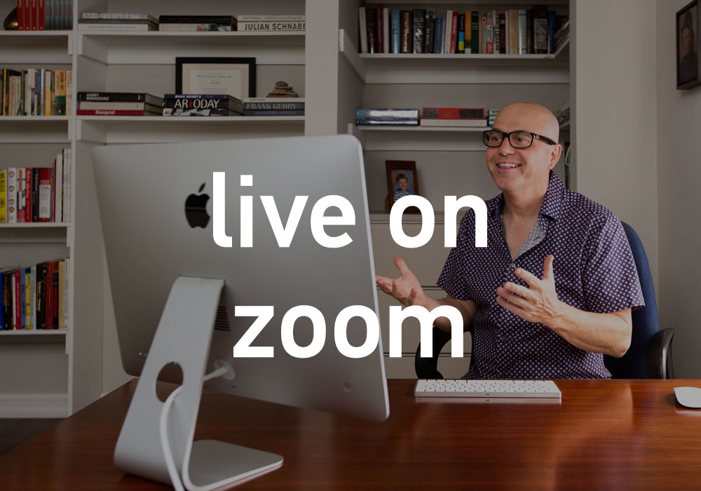 live on zoom - Alan Watt teaching an online writing class at his computer office books behind him